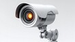 © Nataliia_Trushchenko - Security camera with a metallic finish featuring a prominent lens and illuminated indicator, positioned on a swivel mount against a plain background