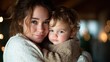 © Freshpixel - A heartfelt moment captured as a mother lovingly hugs her child, exuding warmth and joy through their smiles, set against a softly lit backdrop.