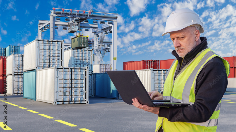 Стокове фото Container terminal, Logistics hub. Port operations ...