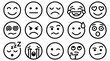 © David - Large collection of black line art emoticons showing various facial expressions like happy, sad, angry, and laughing in a simple, minimalist graphic icon set