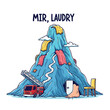 © Mas - Gigantic Laundry Mountain Pile Vector Illustration - Surreal Cartoon of Overwhelming Household Chores, Cleaning Task Difficulty, and Mess Management