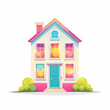 © Samirah - Charming Cartoon House with Pink Accents and Lush Greenery