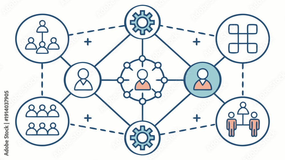 Network diagram illustrating interconnected icons representing people ...
