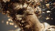 © Supachok - shattered statue of a god reforming in midair, golden dust connecting the pieces, sacred symbolism and luminous aura