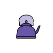 © Senang - A vector illustration showcases a purple kettle with a matching lid, against a stark black backdrop