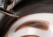 © Georgiy - Airbrush spraying on woman eyebrow, close up. Beauty procedure concept for makeup tutorial. Professional cosmetic application.