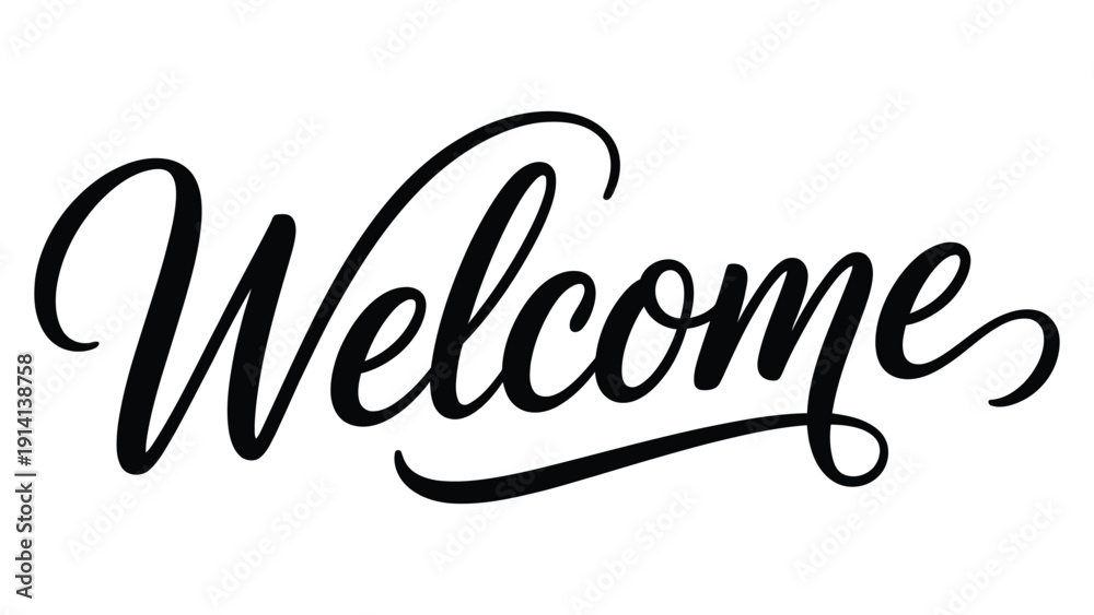 welcome elegant script typography lettering with decorative swash ...
