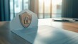© nikomsolftwaer - Secure insurance document featuring shield office setting professional photography modern environment close-up view trust and protection concept