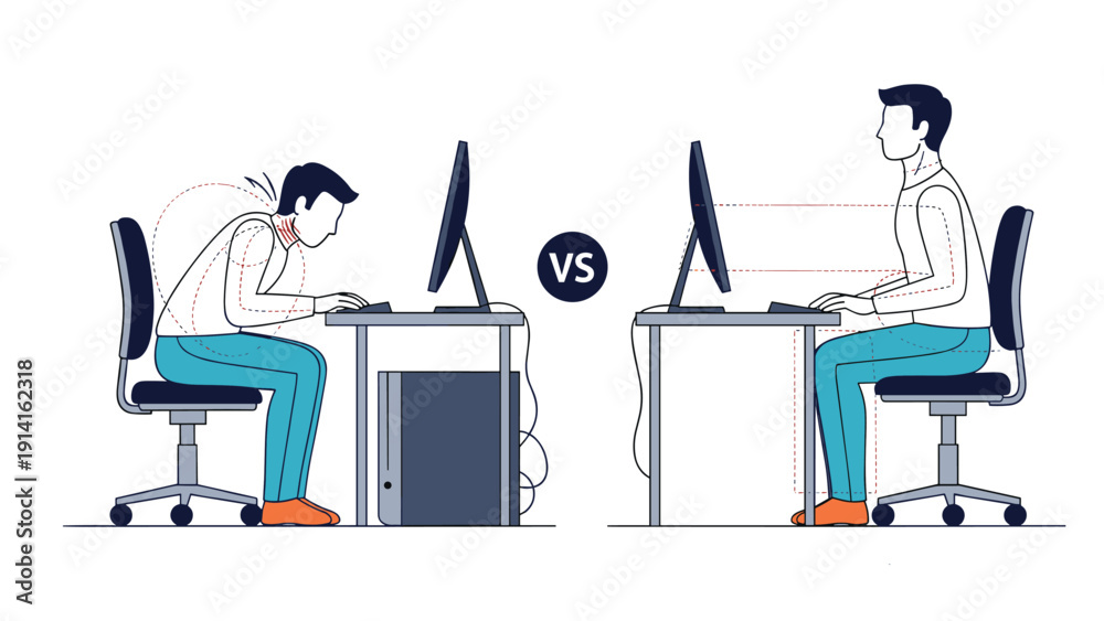Comparative illustration showing correct versus incorrect sitting ...