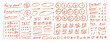 © Viktoriia Melkisheva - Hand drawn red pen marks showing exam grade with check marks, circles, and plus signs for teacher evaluation and test result school education. Doodle icons correction in hand drawn vector illustration