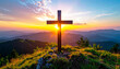 © Bill - Wooden cross with a dramatic sunset. AI