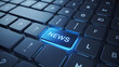 © ABDUL - Close-up of a black computer keyboard with a glowing blue news key highlighted