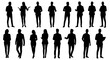 © Riyadkingline - Collection of black silhouettes of men and women in various standing poses isolated on transparent background, Vector
