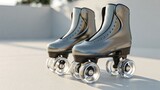 Modern quad roller skates with metallic wheels isolated on minimal background
