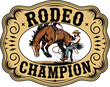 © Kayla Quentin - Rodeo champion belt buckle illustration, gold western engraved trophy design for cowboy awards, country branding apparel graphics, and classic rodeo sports identity.