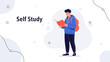 © Viona - Young Man Reading Book, Self Study, Education Concept, Backpack, Learning