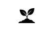 © ana - Vector illustration of black and white icon of a small plant sprout growing from a mound of soil, symbolizing growth, nature, and new beginnings on a transparent background