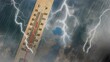 © Arjun Naja Ismail - Thermometer with high temperature against the background of pitch black sky and lightning strikes. Storm concept. Extreme weather. Weather changes. Effects of global warming