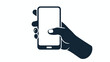 © Dieke - Silhouetted hand holding a smartphone to illustrate mobile device interaction and touch screen usage in modern technology.