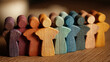 © Nattapol - Wooden colorful figurines representing diverse community and inclusion standing united in harmony on table background showing equality