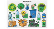 © Shahid - Recycling symbols and objects for eco friendly living including bottles boxes and bins promoting sustainability and environmental conservation