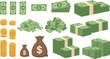 © Sumon Creative - Cartoon money and cash elements set with dollar bills coins stacks and bags flat vector illustration isolated