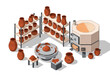 © Chico Store - Pottery production process illustrated in a modern ceramic workshop with various clay pots and kiln equipment