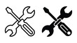 © JannatGraphicDesign - Line art and solid tool icons set featuring a crossed wrench and screwdriver for repair and service concepts. Tools for fixing and maintenance work.