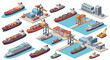 © SERINA AKTHER - Isometric illustration of a busy shipping port with various vessels