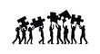 © mrvect02 - A line of people silhouettes collaboratively lifting puzzle pieces representing teamwork and connection on transparent background high quality professional detailed modern