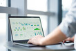 © zhu difeng - Person working on data analysis using a laptop with charts and graphs displayed on screen in an office setting