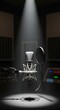 © Raw - Professional Studio Microphone Under Spotlight in Dark Recording Room.