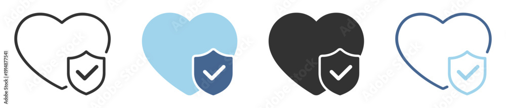 Heart protection icon with shield and checkmark, healthcare insurance ...