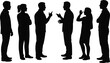 © Mst - Silhouette of diverse people group standing and talking, business team communication, social interaction, crowd of men and women, networking concept.