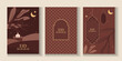 © Jeff design - Eid Mubarak modern design with mosque, building, crescent moon in brown color.  Ramadan Kareem banner, poster, greeting card, cover design in trendy warming brown colors background.