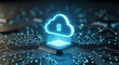 © Albaloshi - symbolizing data sovereignty and code compliance,Glowing cloud with padlock hovering above circuit board representation of cloud security and data encryption, showing a glowing cloud