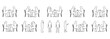 © ElementHub - Architectural people outline vector cafe activity. sitting at round table, drinking coffee, using laptop, talking across table, standing ordering. side, front, and top views. Vector