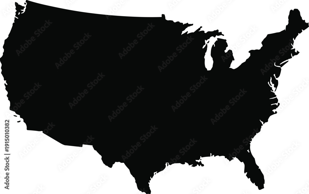 United States of America map silhouette isolated on white background ...
