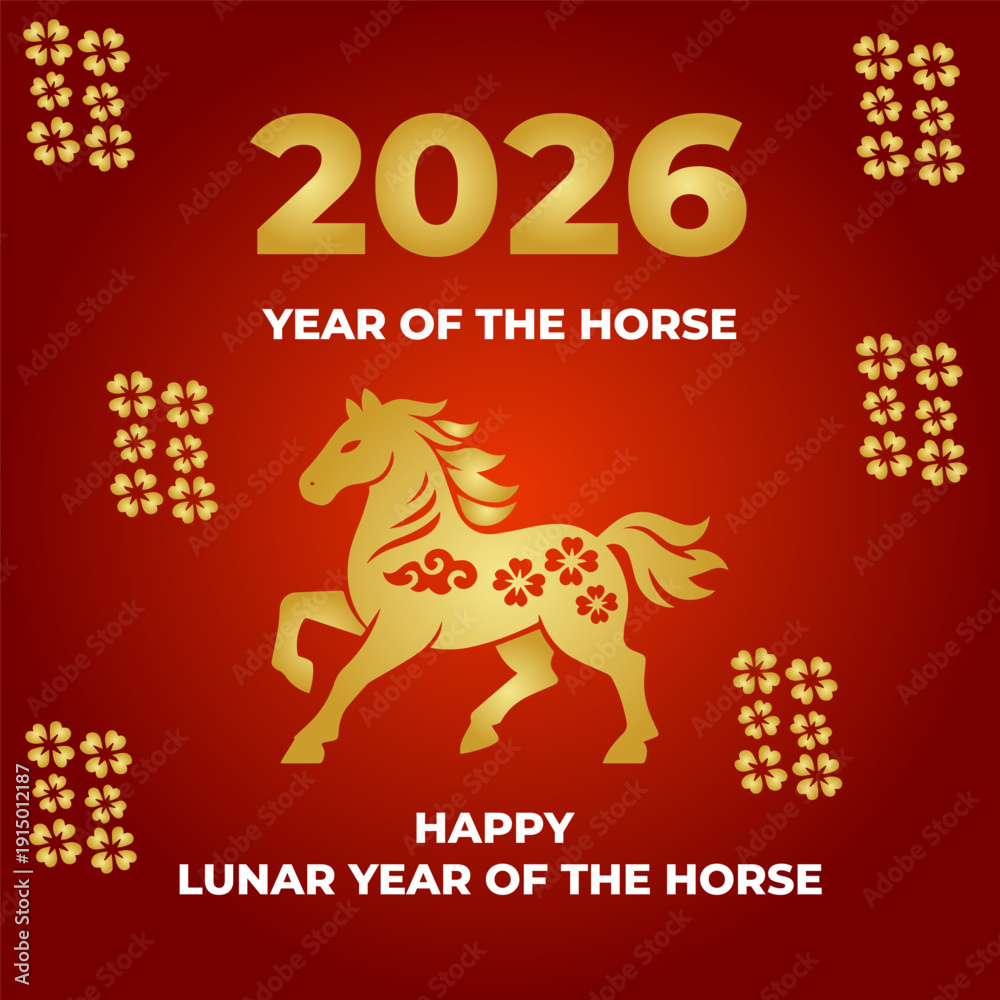 2026 Year of the Horse Lunar New Year Gold Horse Chinese Zodiac ...