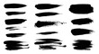 © Avoxel - A collection of various black ink brush strokes and paint smears on a white background, showcasing different textures and styles.