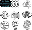 © palash palit  - Minimal artificial intelligence icon designed in thin line style featuring a simple brain with circuit connections. Clean geometric shape, modern flat vector, monochrome color, scalable logo design.