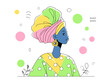 © Світлана Ярощук - Vibrant illustration of a woman with a colorful headwrap and polka dot dress