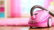 © tashechka - Cleaning a room with a pink vacuum cleaner in a bright space