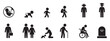 © Jeremy_Show - Human life cycle flat icon set. Aging process from birth to death, fetus, baby, child, adult, elderly silhouette.