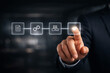 © Technology Mafia - Businessman hand touching workflow process icons technology