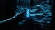 © AspctStyle - Futuristic gloved hand checking system completion interface against a dark server rack background with copy space for AI and data automation concept.