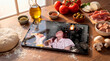 © Rendara Studio - Still life pizza preparation with ingredients and final result on digital tablet during real people ephemeral moment