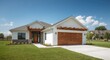 © NeuralNiche - Modern white home with garage enhanced by wood design elements viewed outside