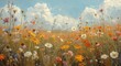 © AbstractAI - Expressive oil canvas of wildflowers flourishing vibrantly in a lively landscape