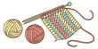 © rabbi - Colorful yarn balls and knitting needles with woven fabric
